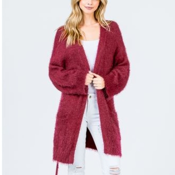 CRANBERRY FUZZY CARDIGAN - Picture 4 of 4